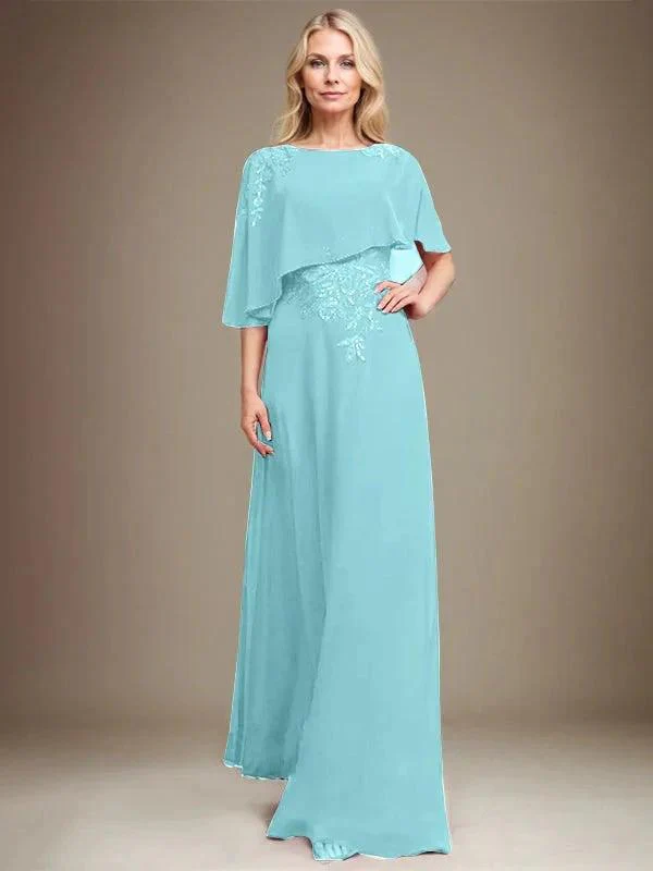 A-line Scoop Floor-Length Chiffon Lace Mother of the Bride Dress With Sequins Beading - Image 9