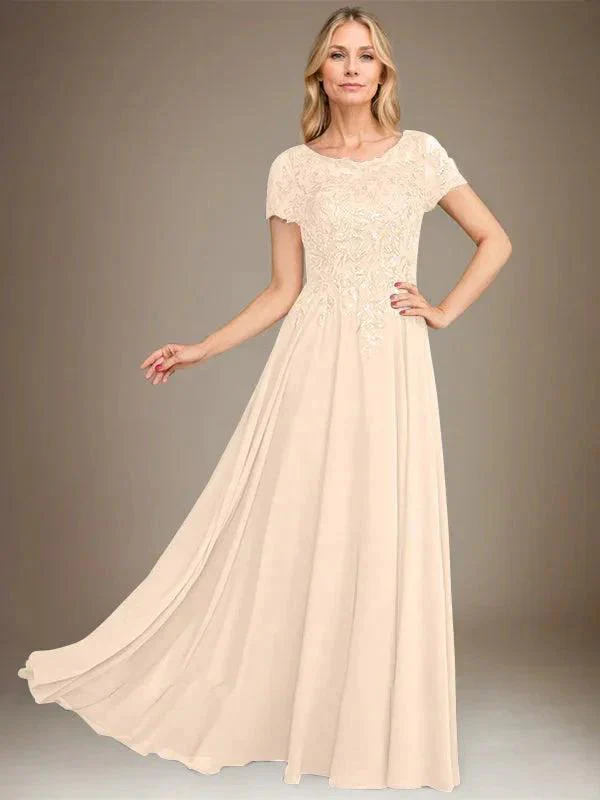 A-Line Scoop Floor-Length Chiffon Mother of the Bride Dress With Applique & Sequins - Image 12