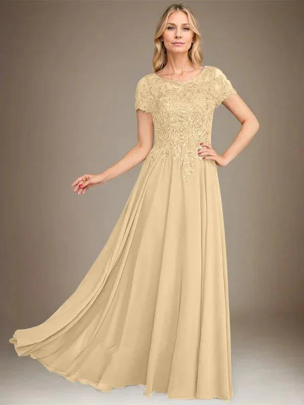 A-Line Scoop Floor-Length Chiffon Mother of the Bride Dress With Applique & Sequins - Image 13
