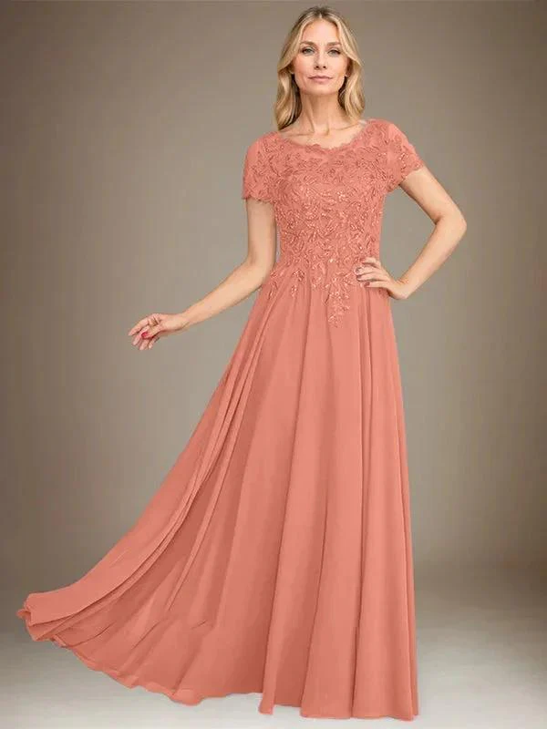 A-Line Scoop Floor-Length Chiffon Mother of the Bride Dress With Applique & Sequins - Image 14