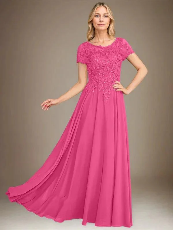 A-Line Scoop Floor-Length Chiffon Mother of the Bride Dress With Applique & Sequins - Image 17