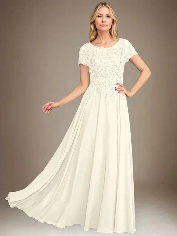 A-Line Scoop Floor-Length Chiffon Mother of the Bride Dress With Applique & Sequins - Image 18