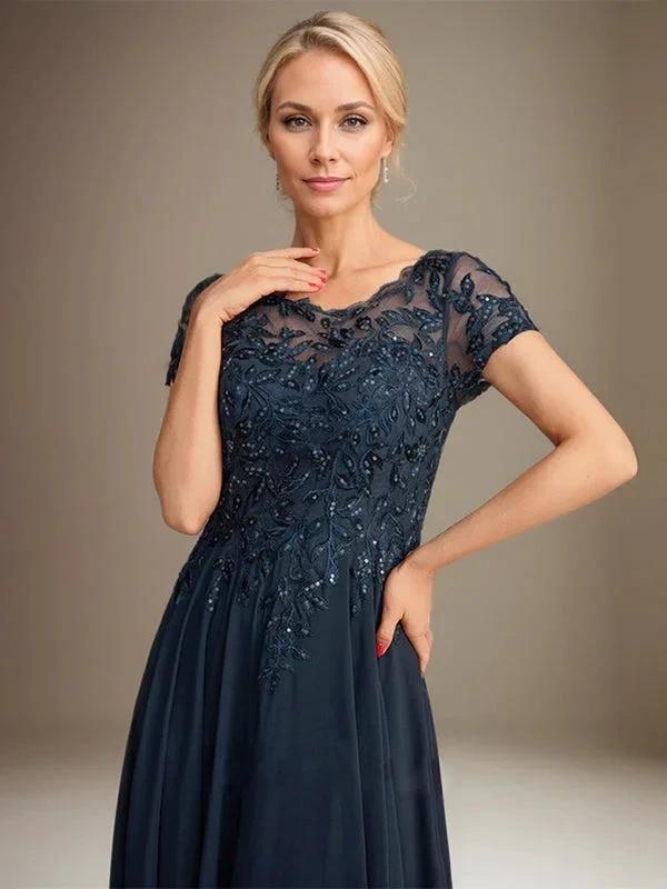 A-Line Scoop Floor-Length Chiffon Mother of the Bride Dress With Applique & Sequins - Image 2
