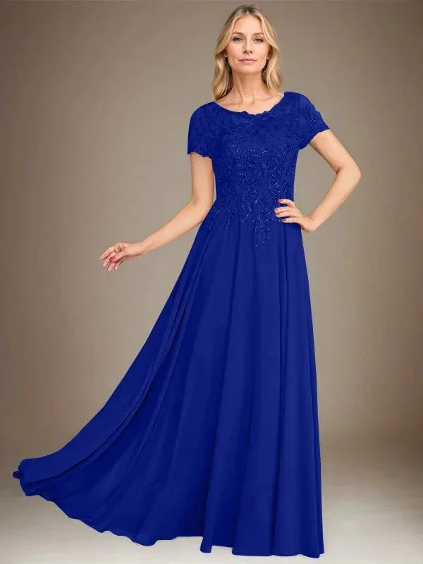 A-Line Scoop Floor-Length Chiffon Mother of the Bride Dress With Applique & Sequins - Image 23
