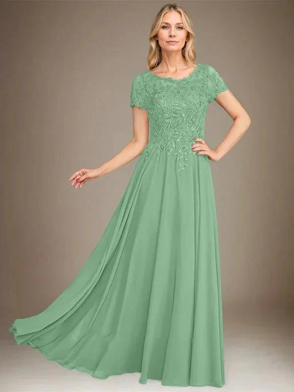 A-Line Scoop Floor-Length Chiffon Mother of the Bride Dress With Applique & Sequins - Image 24