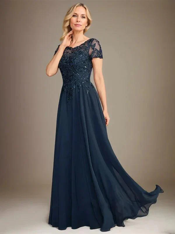 A-Line Scoop Floor-Length Chiffon Mother of the Bride Dress With Applique & Sequins - Image 4