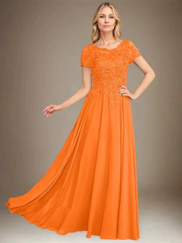 A-Line Scoop Floor-Length Chiffon Mother of the Bride Dress With Applique & Sequins - Image 40