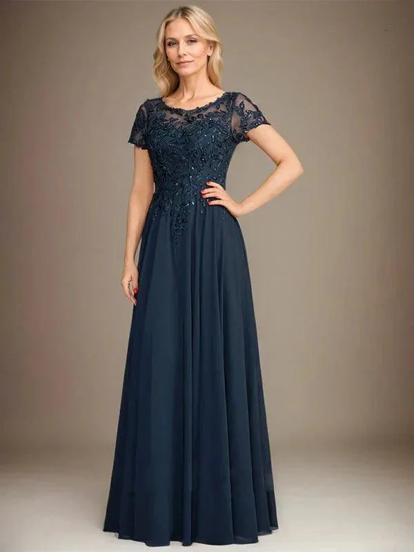 A-Line Scoop Floor-Length Chiffon Mother of the Bride Dress With Applique & Sequins - Image 5