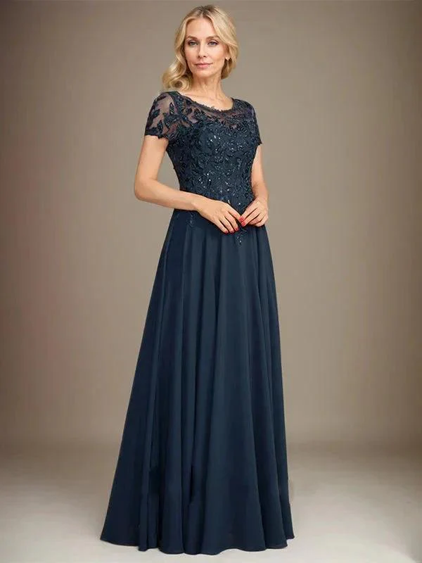A-Line Scoop Floor-Length Chiffon Mother of the Bride Dress With Applique & Sequins - Image 6