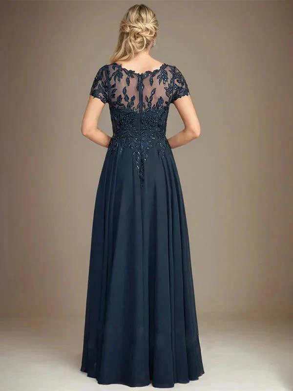A-Line Scoop Floor-Length Chiffon Mother of the Bride Dress With Applique & Sequins - Image 7