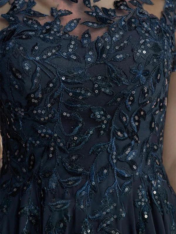 A-Line Scoop Floor-Length Chiffon Mother of the Bride Dress With Applique & Sequins - Image 8