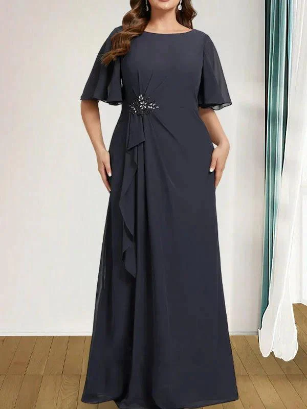 A-line Scoop Floor-Length Chiffon Mother of the Bride Dress With Cascading Ruffles Beading Sequins - Image 10