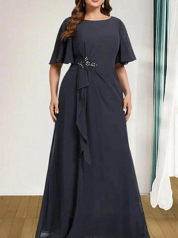 A-line Scoop Floor-Length Chiffon Mother of the Bride Dress With Cascading Ruffles Beading Sequins - Image 11