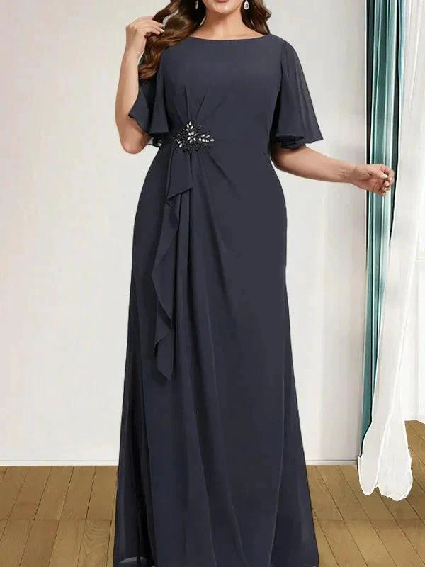 A-line Scoop Floor-Length Chiffon Mother of the Bride Dress With Cascading Ruffles Beading Sequins - Image 12
