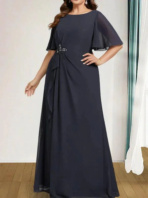 A-line Scoop Floor-Length Chiffon Mother of the Bride Dress With Cascading Ruffles Beading Sequins - Image 13