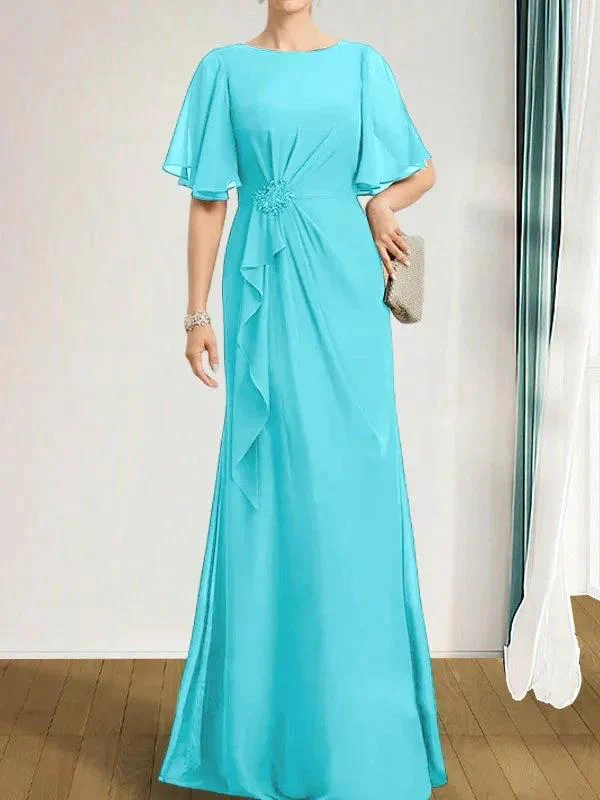 A-line Scoop Floor-Length Chiffon Mother of the Bride Dress With Cascading Ruffles Beading Sequins - Image 14