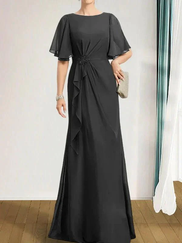 A-line Scoop Floor-Length Chiffon Mother of the Bride Dress With Cascading Ruffles Beading Sequins - Image 15