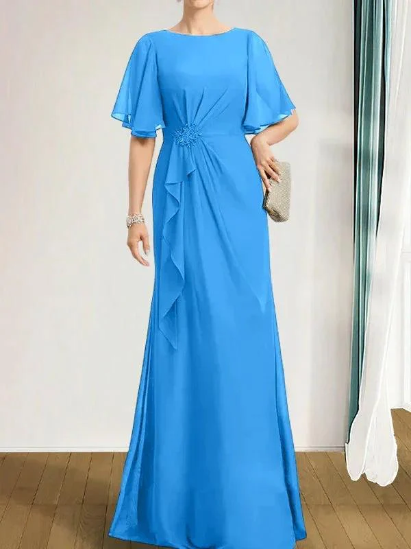 A-line Scoop Floor-Length Chiffon Mother of the Bride Dress With Cascading Ruffles Beading Sequins - Image 16