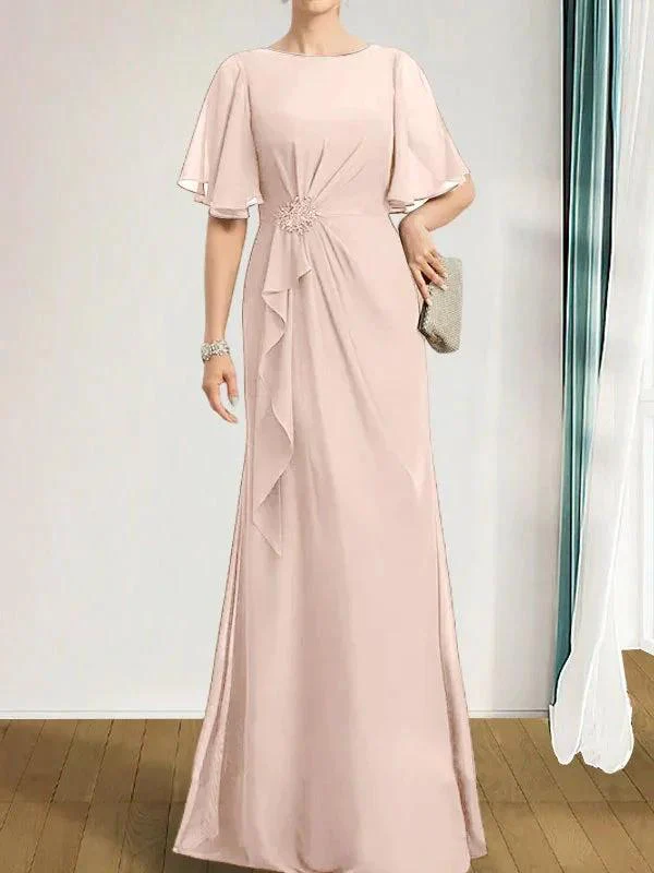 A-line Scoop Floor-Length Chiffon Mother of the Bride Dress With Cascading Ruffles Beading Sequins - Image 17