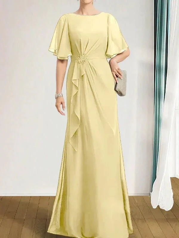 A-line Scoop Floor-Length Chiffon Mother of the Bride Dress With Cascading Ruffles Beading Sequins - Image 19