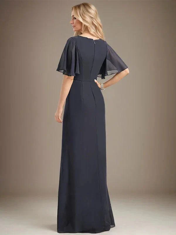 A-line Scoop Floor-Length Chiffon Mother of the Bride Dress With Cascading Ruffles Beading Sequins - Image 2