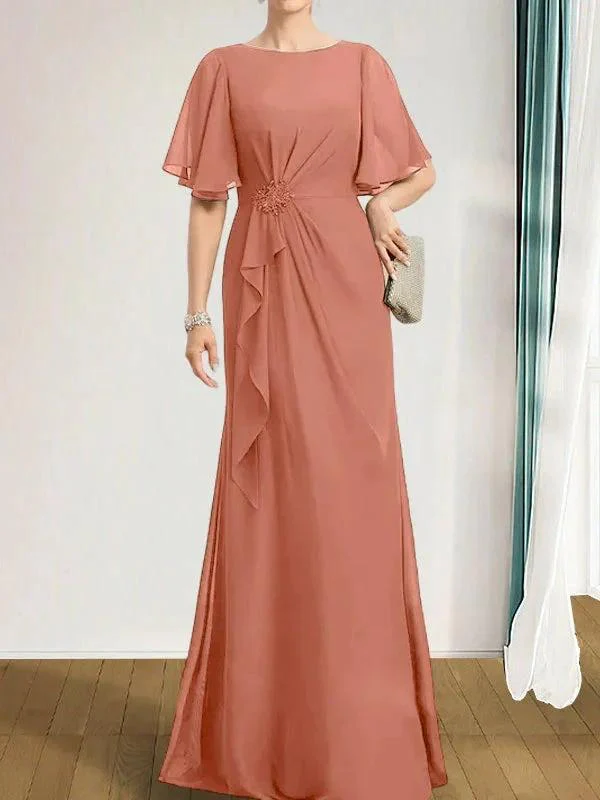 A-line Scoop Floor-Length Chiffon Mother of the Bride Dress With Cascading Ruffles Beading Sequins - Image 20