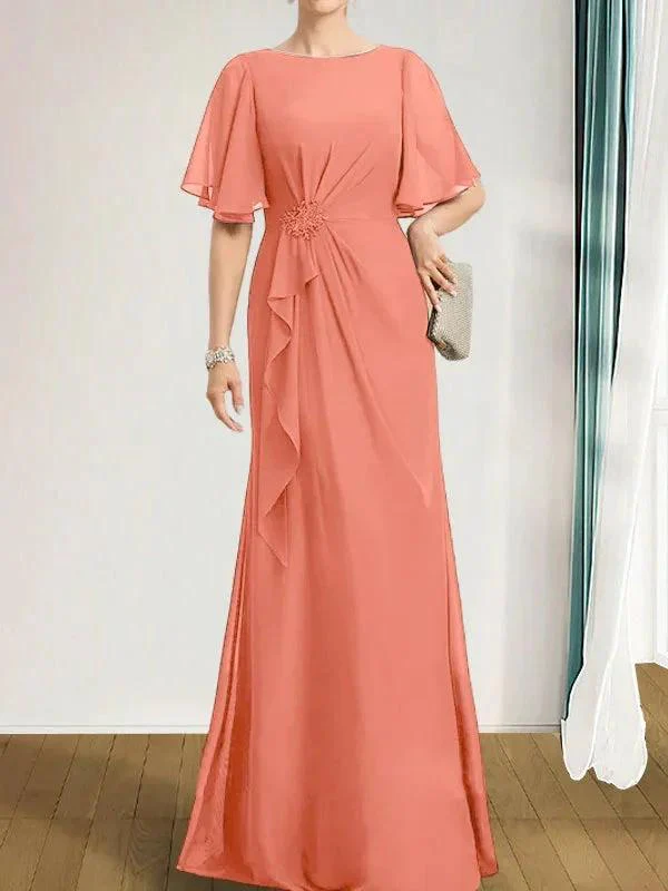 A-line Scoop Floor-Length Chiffon Mother of the Bride Dress With Cascading Ruffles Beading Sequins - Image 21