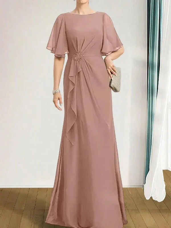 A-line Scoop Floor-Length Chiffon Mother of the Bride Dress With Cascading Ruffles Beading Sequins - Image 22