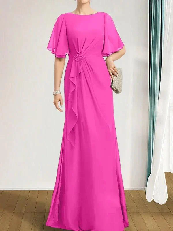 A-line Scoop Floor-Length Chiffon Mother of the Bride Dress With Cascading Ruffles Beading Sequins - Image 23