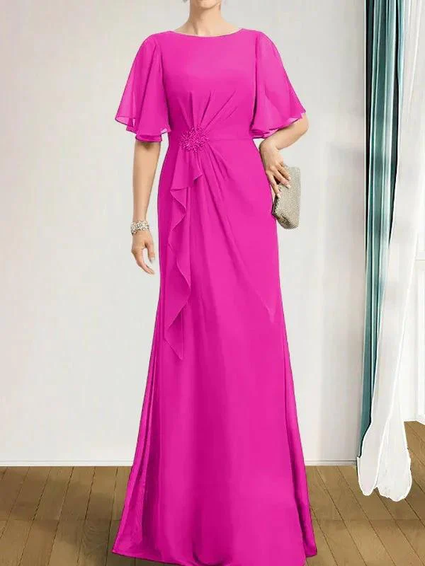 A-line Scoop Floor-Length Chiffon Mother of the Bride Dress With Cascading Ruffles Beading Sequins - Image 26