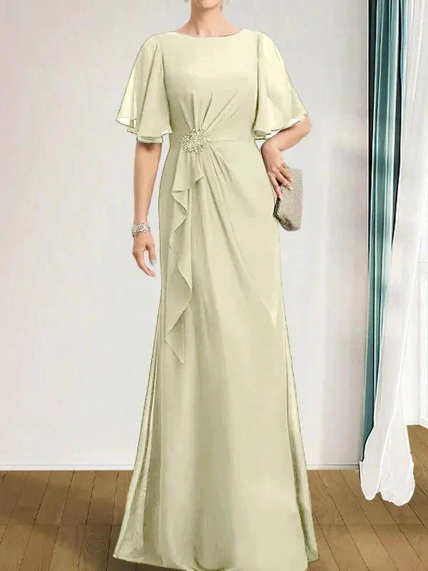 A-line Scoop Floor-Length Chiffon Mother of the Bride Dress With Cascading Ruffles Beading Sequins - Image 27