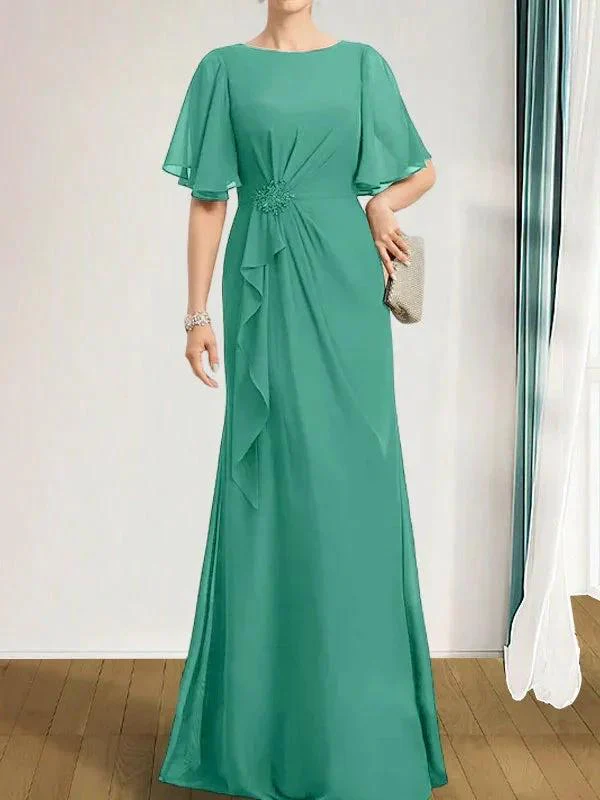 A-line Scoop Floor-Length Chiffon Mother of the Bride Dress With Cascading Ruffles Beading Sequins - Image 28