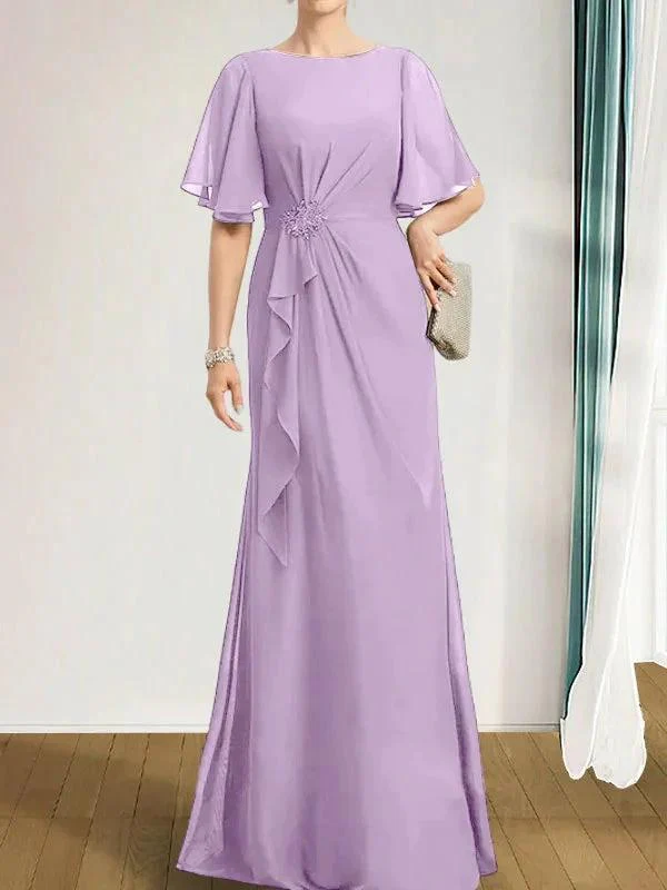 A-line Scoop Floor-Length Chiffon Mother of the Bride Dress With Cascading Ruffles Beading Sequins - Image 29
