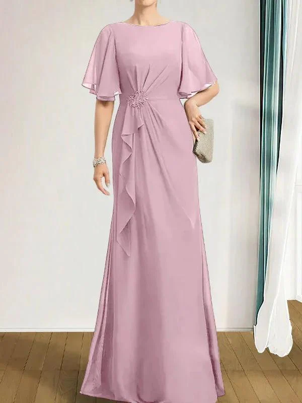 A-line Scoop Floor-Length Chiffon Mother of the Bride Dress With Cascading Ruffles Beading Sequins - Image 31