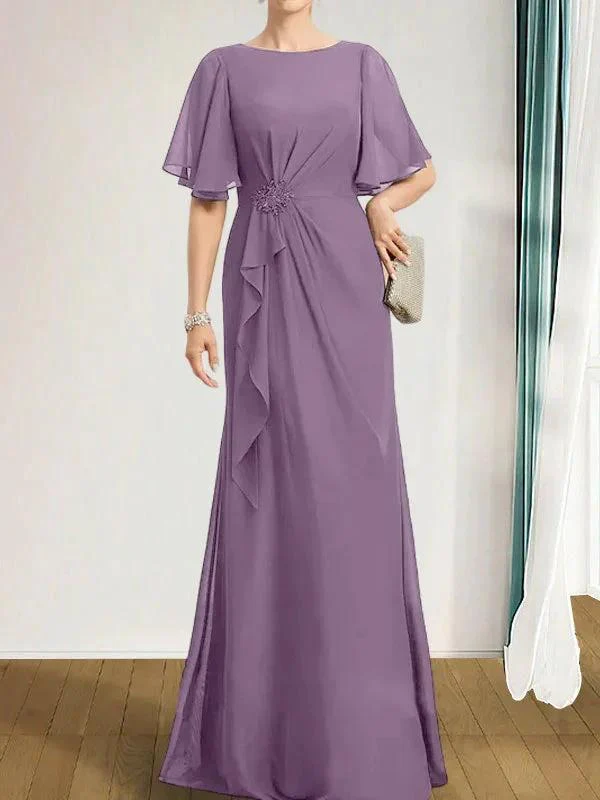 A-line Scoop Floor-Length Chiffon Mother of the Bride Dress With Cascading Ruffles Beading Sequins - Image 32