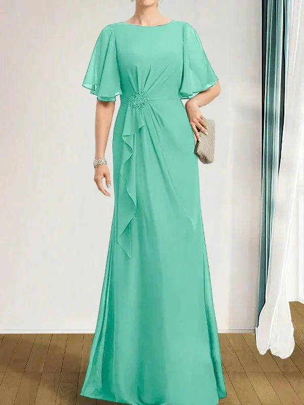 A-line Scoop Floor-Length Chiffon Mother of the Bride Dress With Cascading Ruffles Beading Sequins - Image 33