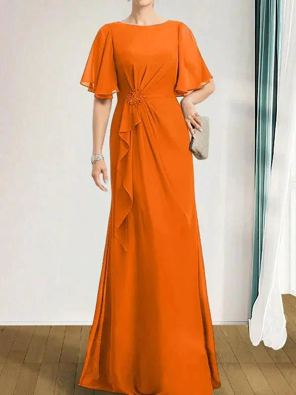 A-line Scoop Floor-Length Chiffon Mother of the Bride Dress With Cascading Ruffles Beading Sequins - Image 36