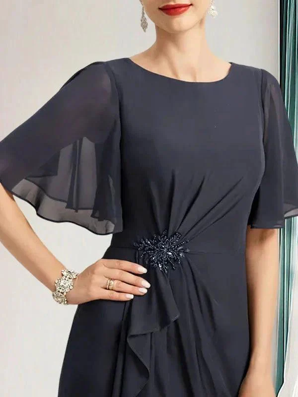 A-line Scoop Floor-Length Chiffon Mother of the Bride Dress With Cascading Ruffles Beading Sequins - Image 4