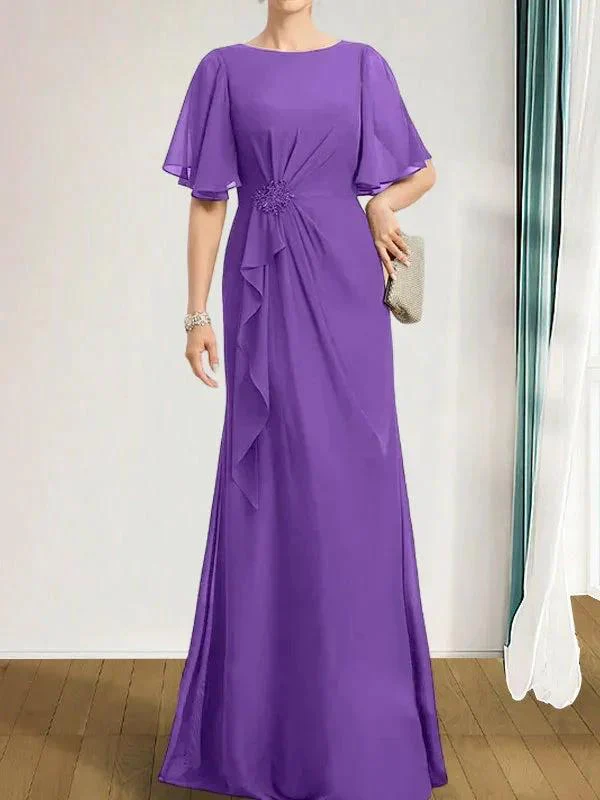 A-line Scoop Floor-Length Chiffon Mother of the Bride Dress With Cascading Ruffles Beading Sequins - Image 40