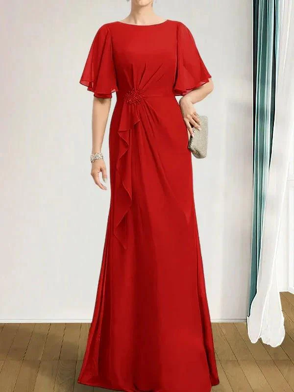 A-line Scoop Floor-Length Chiffon Mother of the Bride Dress With Cascading Ruffles Beading Sequins - Image 41