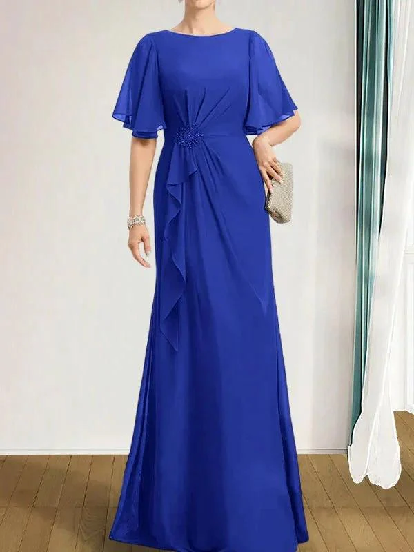 A-line Scoop Floor-Length Chiffon Mother of the Bride Dress With Cascading Ruffles Beading Sequins - Image 42