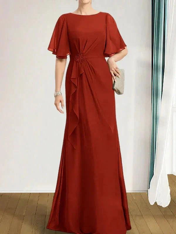 A-line Scoop Floor-Length Chiffon Mother of the Bride Dress With Cascading Ruffles Beading Sequins - Image 43