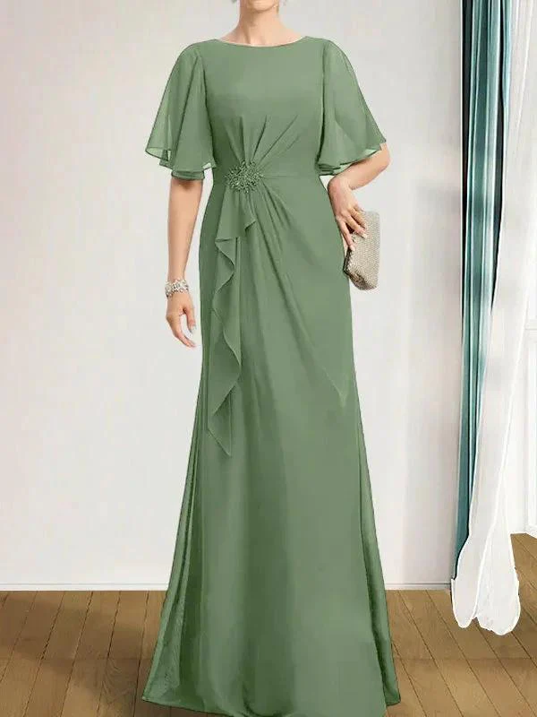 A-line Scoop Floor-Length Chiffon Mother of the Bride Dress With Cascading Ruffles Beading Sequins - Image 44