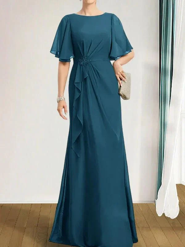 A-line Scoop Floor-Length Chiffon Mother of the Bride Dress With Cascading Ruffles Beading Sequins - Image 46