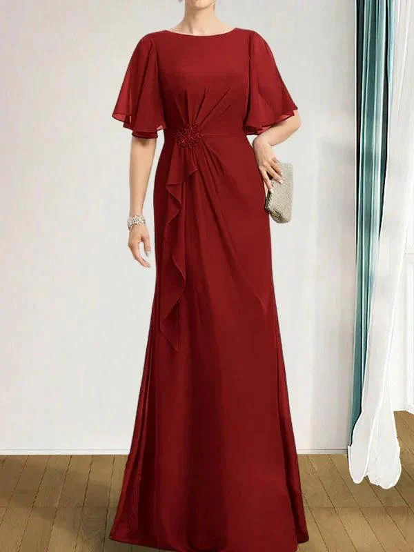 A-line Scoop Floor-Length Chiffon Mother of the Bride Dress With Cascading Ruffles Beading Sequins - Image 49