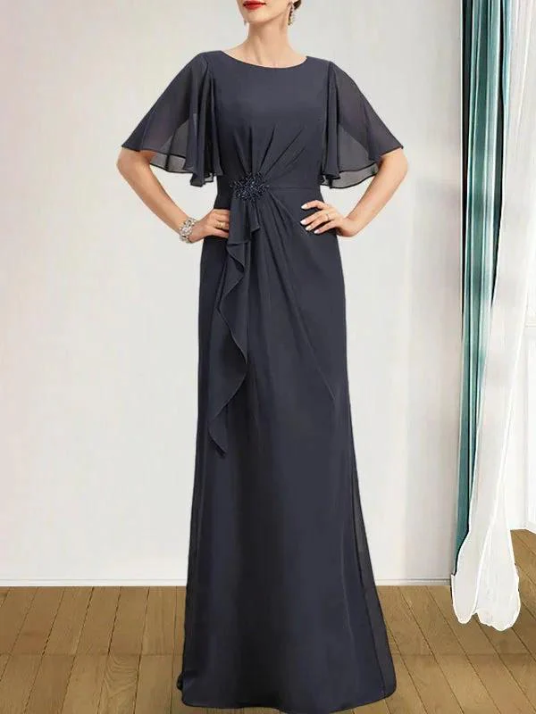 A-line Scoop Floor-Length Chiffon Mother of the Bride Dress With Cascading Ruffles Beading Sequins - Image 5