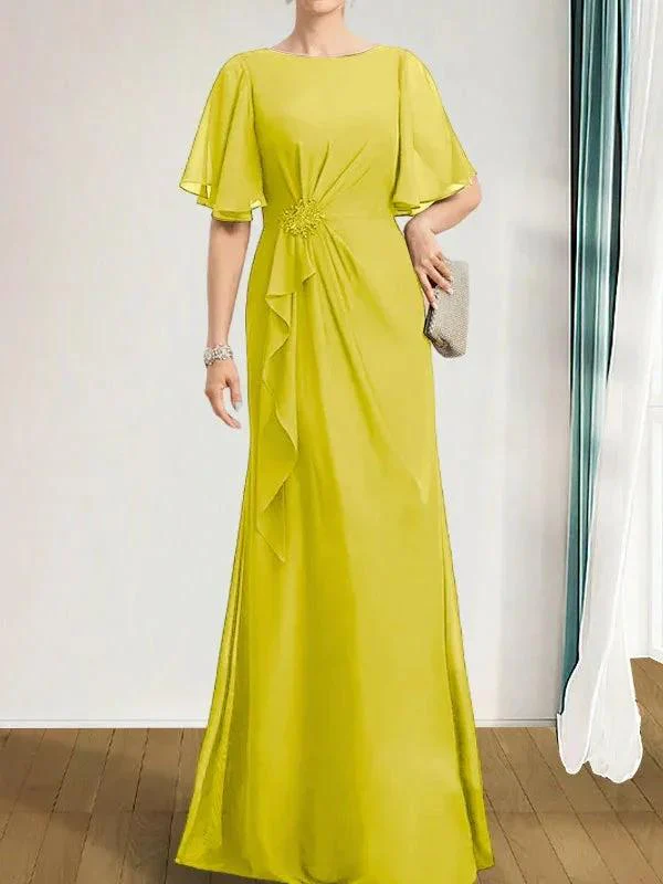 A-line Scoop Floor-Length Chiffon Mother of the Bride Dress With Cascading Ruffles Beading Sequins - Image 51