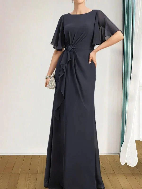 A-line Scoop Floor-Length Chiffon Mother of the Bride Dress With Cascading Ruffles Beading Sequins - Image 6
