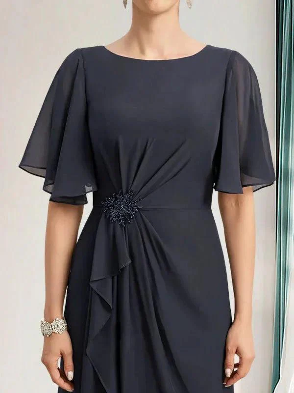 A-line Scoop Floor-Length Chiffon Mother of the Bride Dress With Cascading Ruffles Beading Sequins - Image 8