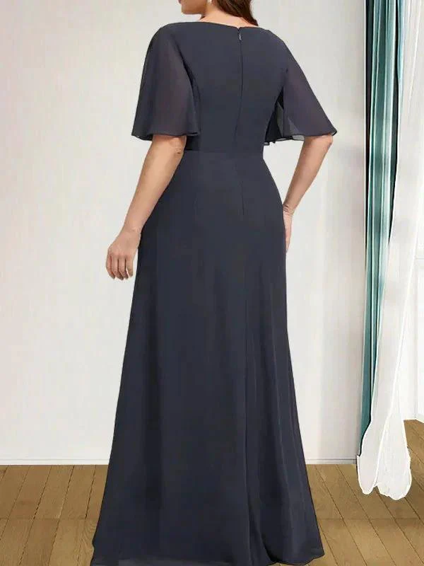 A-line Scoop Floor-Length Chiffon Mother of the Bride Dress With Cascading Ruffles Beading Sequins - Image 9